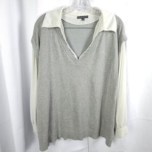 Adrianna Papell Women’s 1X Gray V-neck Layered Sweater Vest And Blouse